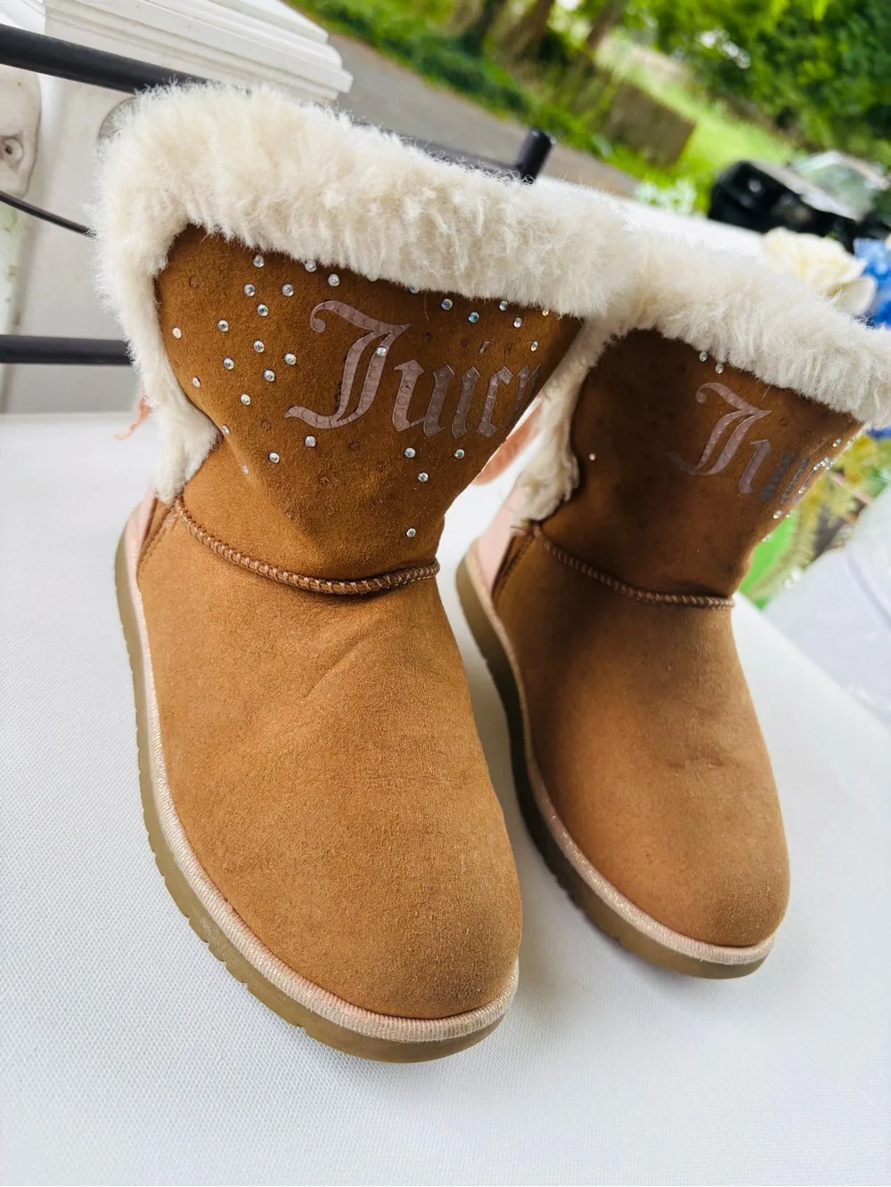 Juicy Couture Chestnut Brown Faux-Shearling Embellished Kids Boots
